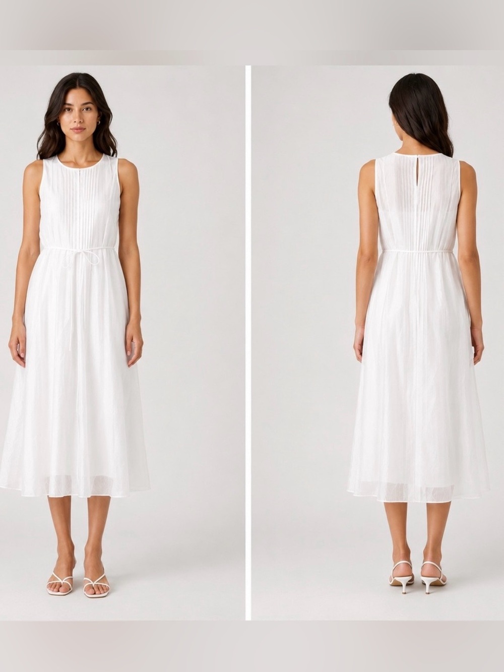 Banana Republic White Organza Sleeveless Midi Dress with Tie Waist - Picture 8 of 8